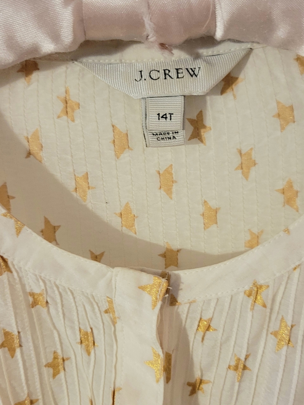 J Crew 100% Silk Cream Star-Print Long Sleeve Blouse Sz. 14 T - Picture 11 of 11